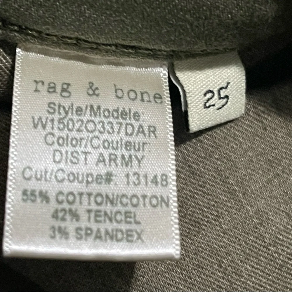 Rag & Bone‎ Mid Rise Skinny Army Olive Green Jeans Size 25 - Picture 13 of 14